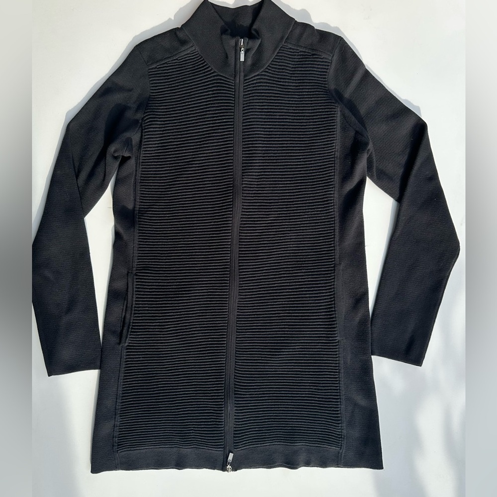 Kinross Long Cotton Women's Black Zip-Up Knit Jacket Cardigan, M
